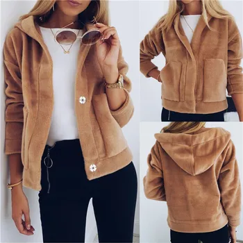 

Winter New Ladies Casual Long Sleeve Hoodies Jacket Femme Women Fashion Fleece Hooded Warm Solid Outwear Pockets