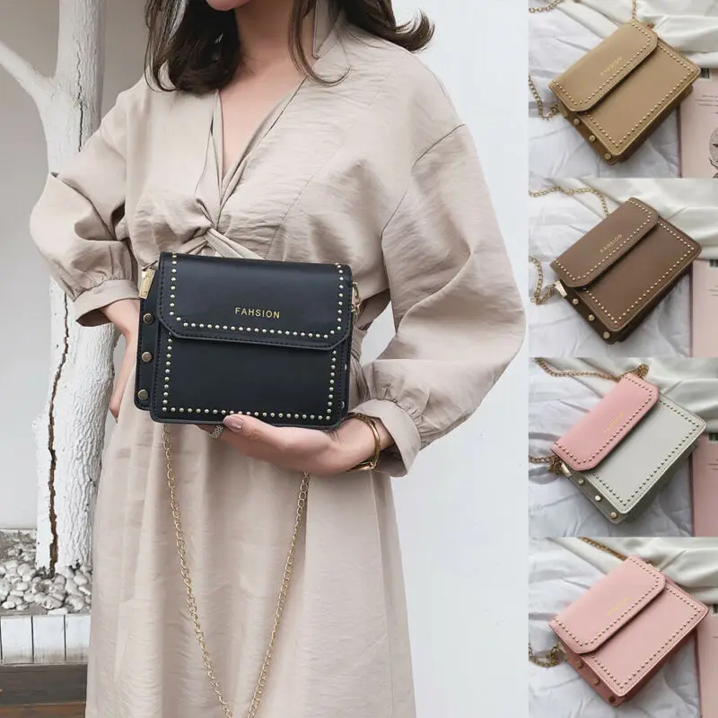 

2019 Newest Hot Brand Design Women Leather Handbag Shoulder Lady Cross Body Bag Tote Messenger Satchel Purse Rivet Chain Decor