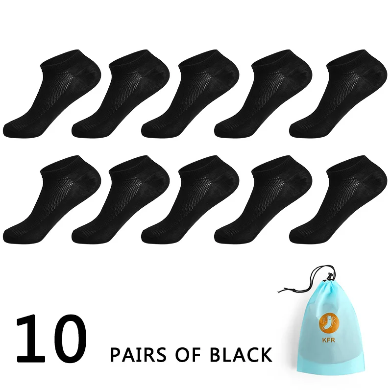 10 пар в партии мужские носки короткие носки до лодыжки невидимые Зимние Черные Серые дышащие тонкие хлопковые носки мужские Размер EUR 38-42(US6.5-11 - Цвет: 10 black