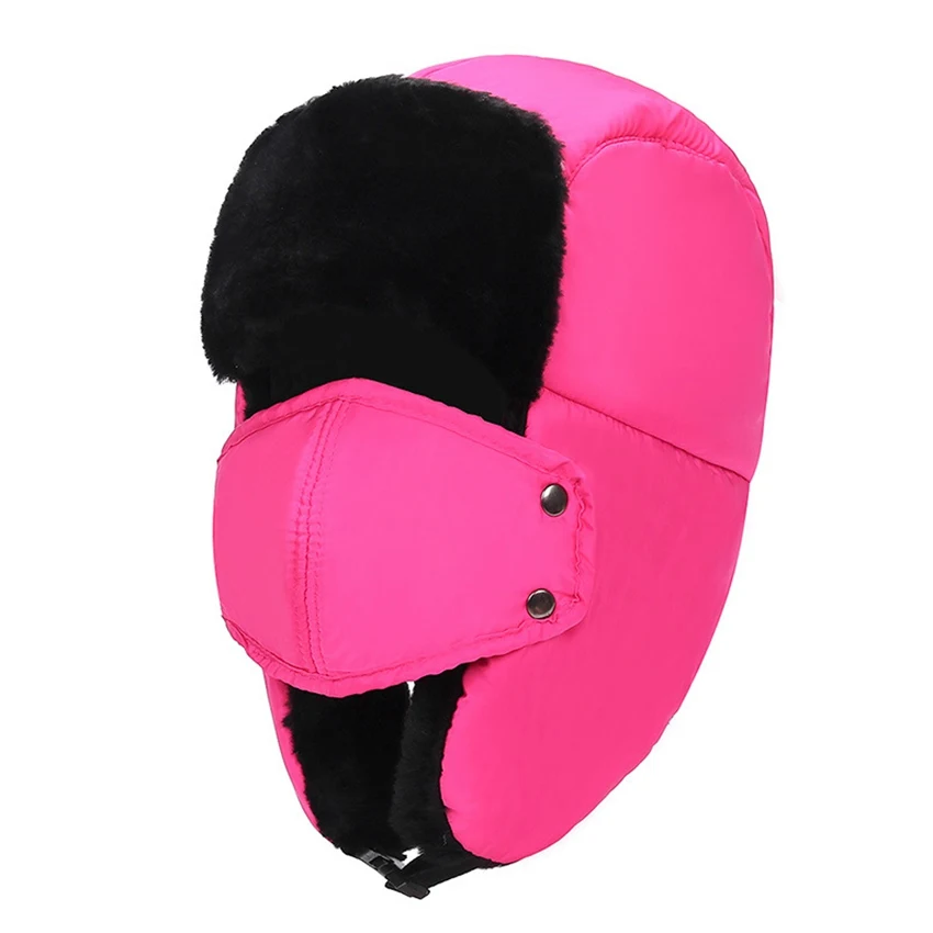 Pink JNKET, унисекс, шапка с защитой лица и шеи, толстая, теплая, лыжная шапка, шапка с ушками, зимняя, ветрозащитная, снегозащитная, шапочка, шапка Lei Feng's Hat - Цвет: Pink