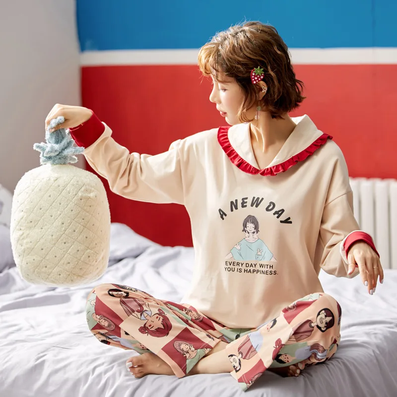 

2020 Spring And Autumn 6535 Cotton Long Sleeve Thin Sweet Cute Casual-Outer Wear All Cotton Suit Tracksuit Women's