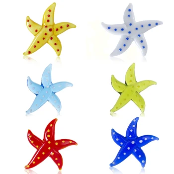 

H&D 6pcs Miniature Hand Blown Starfish Figurine Art Glass Sea Animals Collection Ornament Lucky Birthday Gift Home Wedding Decor