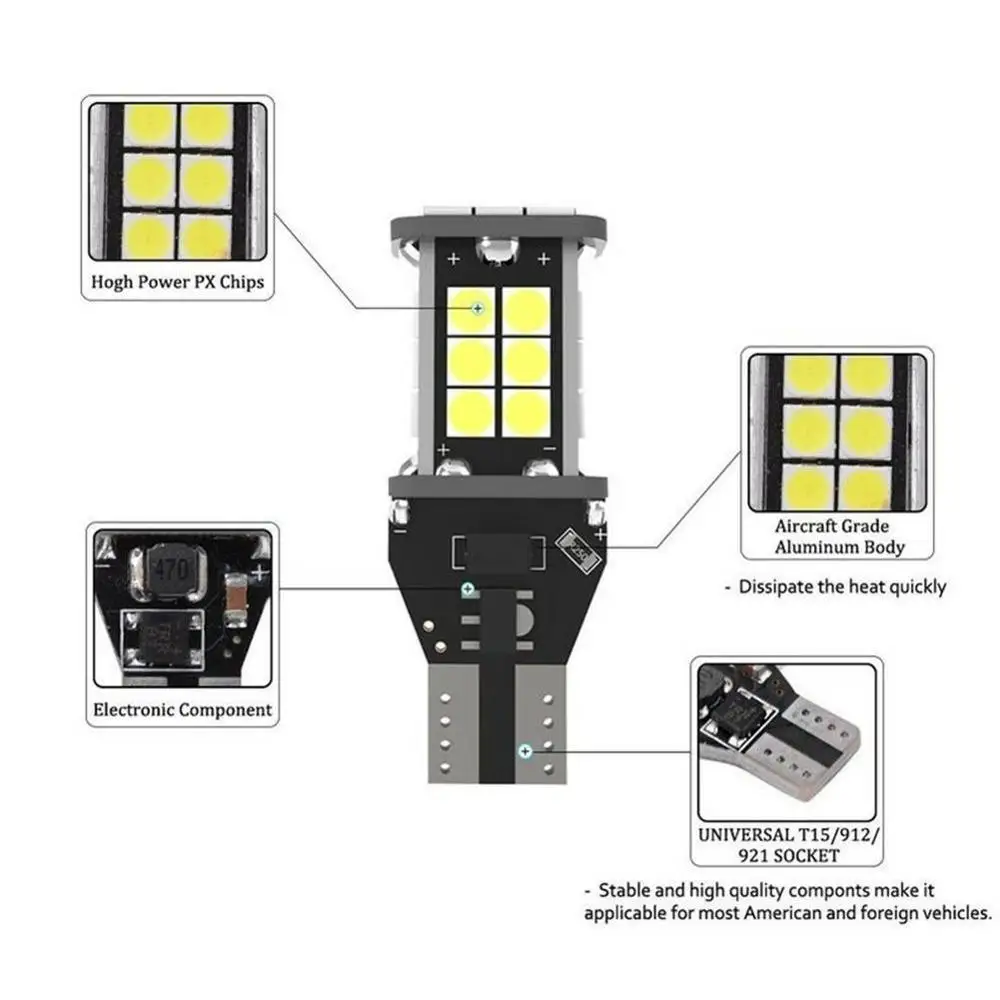 2 шт. T15 W16W 921 912 супер яркий 1200Lm 3030 SMD СВЕТОДИОДНЫЙ CANBUS без ошибок OBC автомобильный резервный фонарь лампа Хвостовая лампа ксеноновая белая