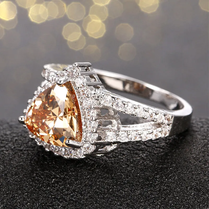 Bague Ringen, геометрическое серебро, 925, хорошее ювелирное изделие, цитрин, кольцо для женщин, треугольные драгоценные камни, индивидуальный характер, женский подарок, вечерние