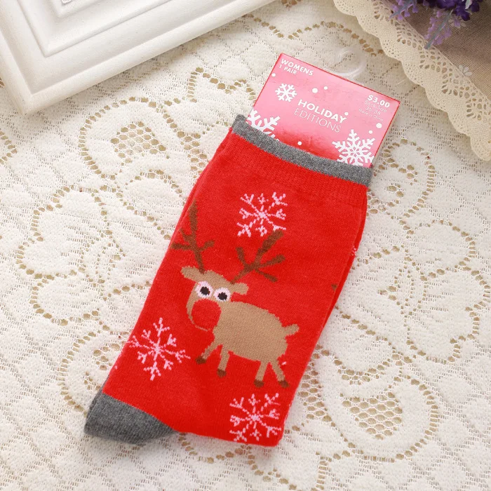 1 pair Casual Women Christmas socks Funny Cartoon Snowman Santa Claus elk flake socks Cotton Christmas Gift for women