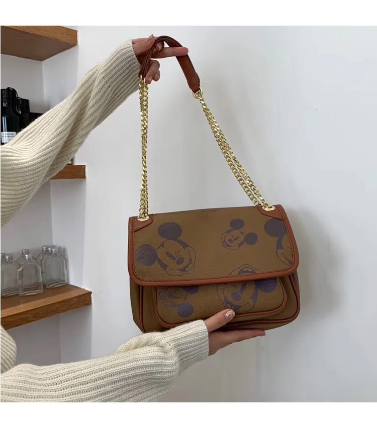 Высокое качество Микки Маус сумки женская сумка через плечо дамская сумка с двойной цепочкой из искусственной кожи сумка для хранения Tote Bolso Mujer
