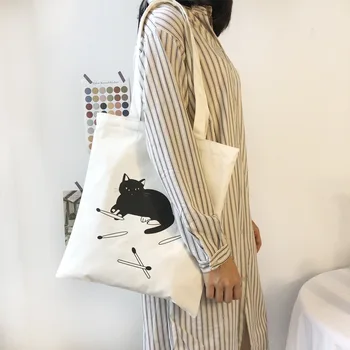 

Japanese simple canvas bag cute print pattern shoulder student bag college style environmental protection bag