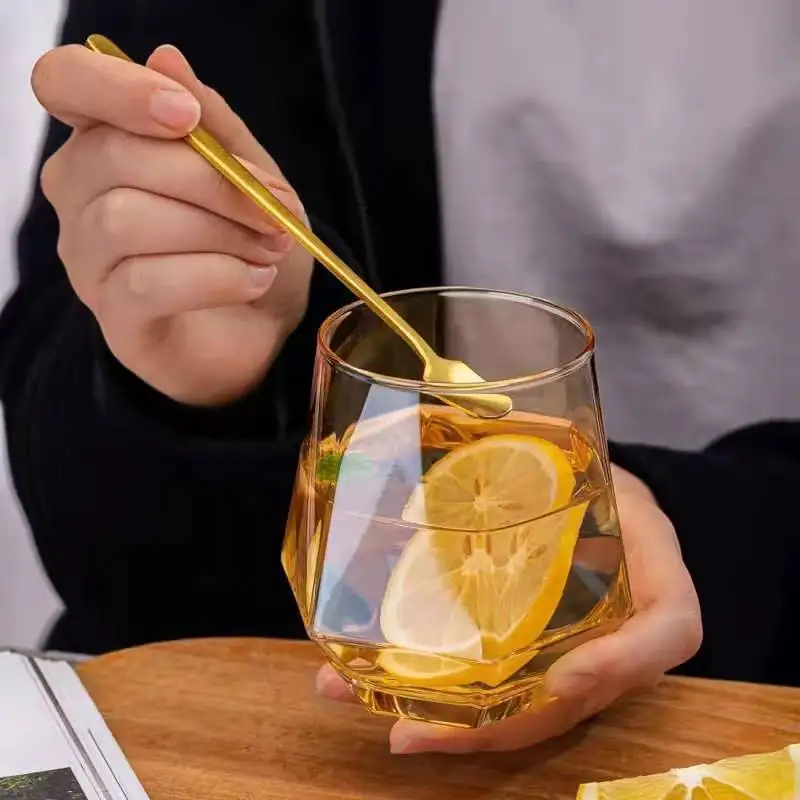 Creative Geometry Glass Cup Golden Rim Crystal Transparent Coffee Mug Wine cocktail Milk Tea Drinkware Couple Gifts | Дом и сад