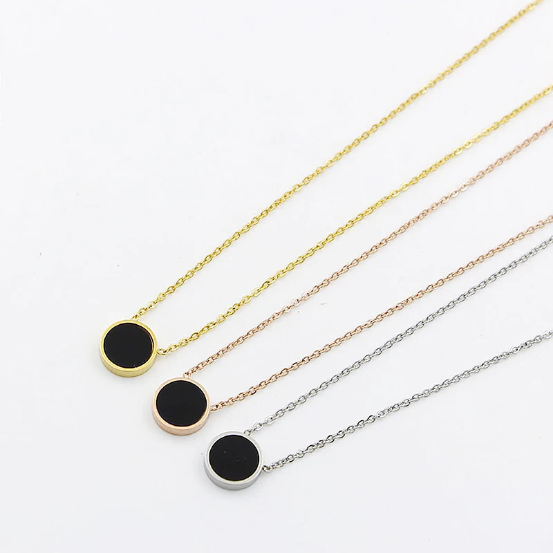 

Fashion Simple Stainless Steel Round Black Necklace Clavicle Chain Woman Short Choker Silver Rose Gold Female Jewelry Wholesale