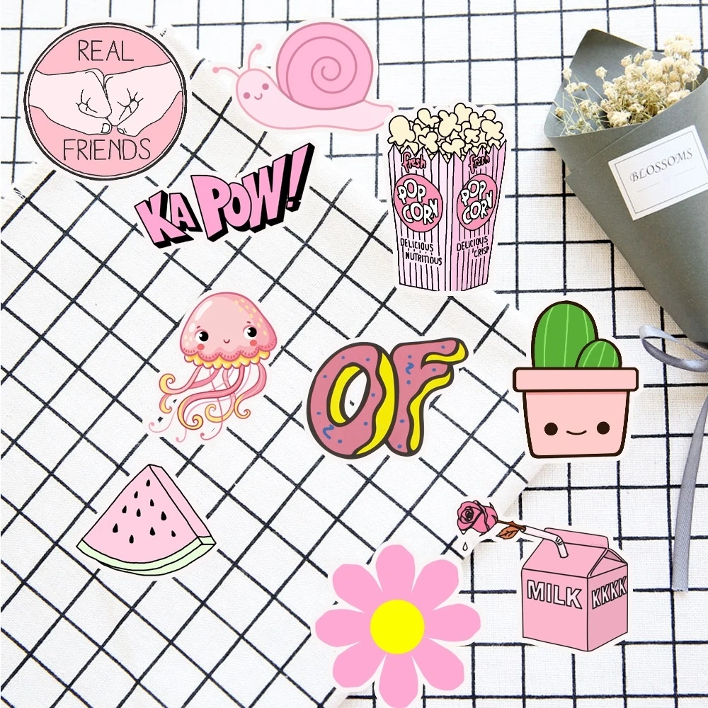 50pcs pink vsco art print graffiti sticker for kid girl skateboard luggage guitar laptop bicycle car diy waterproof toy stickers wall stickers aliexpress