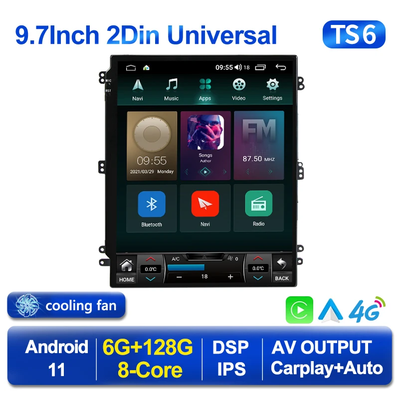 Автомагнитола 2DIN Android 11 4G Lte 8 ядер GPS мультимедийный универсальный экран 9 7 дюйма