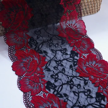 

19cm Wide Apparel Accessories Red Black Elastic Stretch Lace Trim Applique Lace Trimmings Sewing Fabric Lingerie Garment Clothes