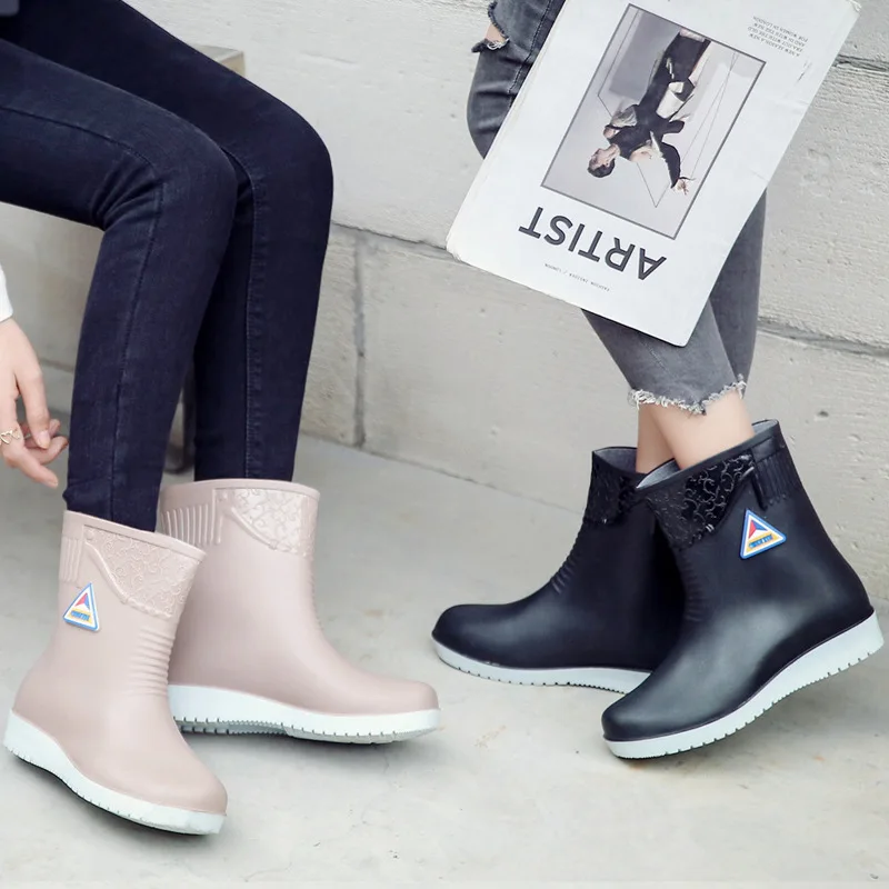 

New Style Rain Boots Women's Fashion Tube Anti-slip Rain Shoes Adult Work Shoes Waterproof Rubber Shoes Spring And Autumn Korean