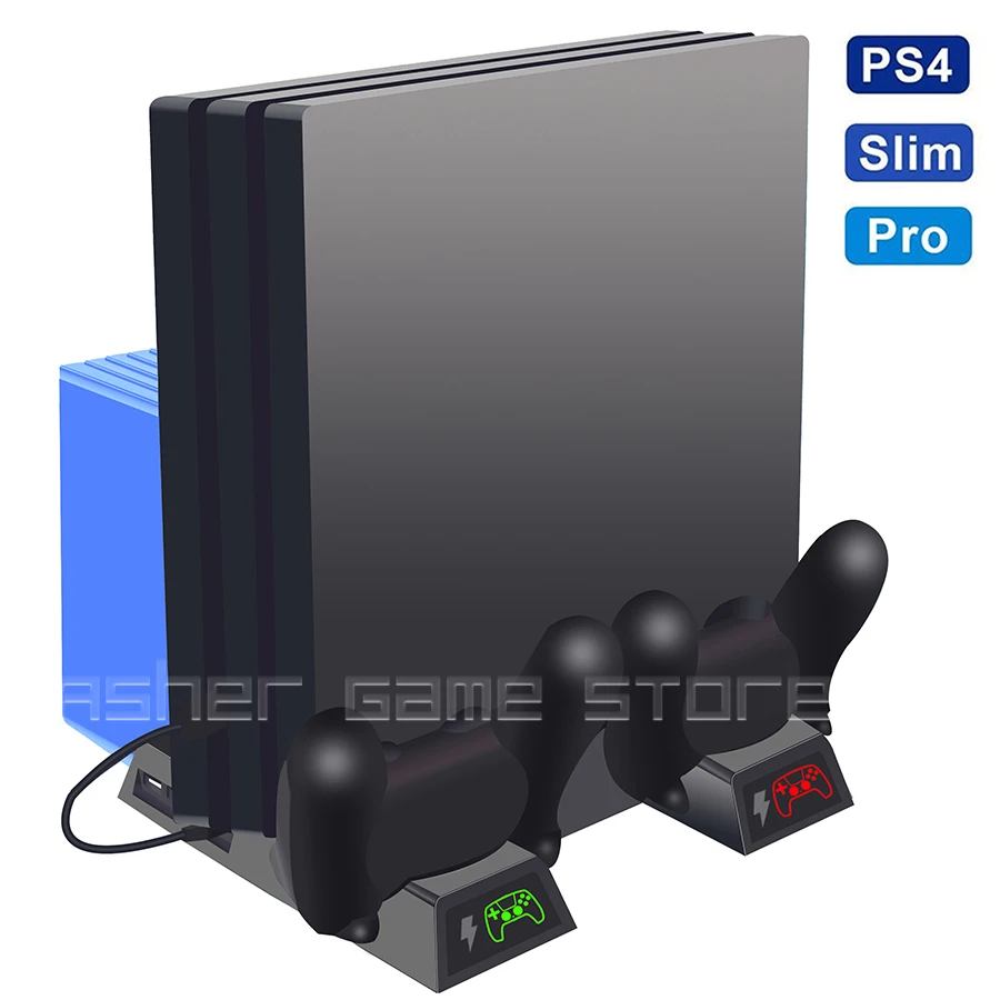 Вертикальная подставка для PS4 / Slim Pro 2 зарядных док-станции вентилятора 12 игр слот