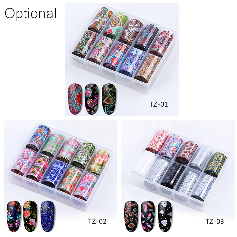 10 Rolls/set Nail Foil Polish Stickers Mix Rose Flower Foil Nails Decal for Nail Art Decoration Manicure Nail Art Accessories