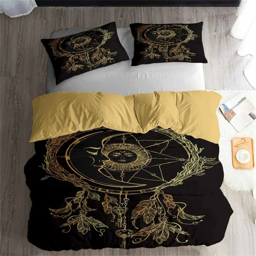 HELENGILI 3D Bedding Set Golden Sun Moon Print Duvet cover set lifelike bedclothes with pillowcase bed home Textiles #TJ-1 | Дом и сад