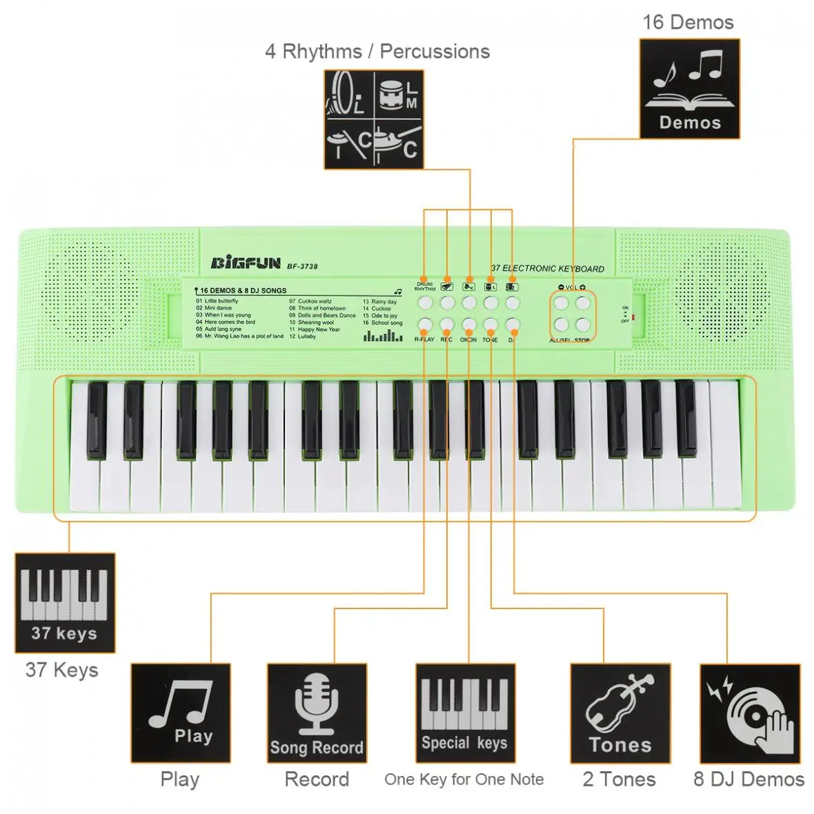 Henniu Piano eletrônico com teclado eletrônico de 37 teclas piano