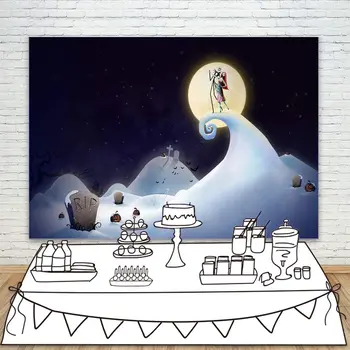 

Halloween Backdrops for Photography Snow Mountain Graveyard Photo Background Party Vinyl Nightmare Before Christmas Baby Shower