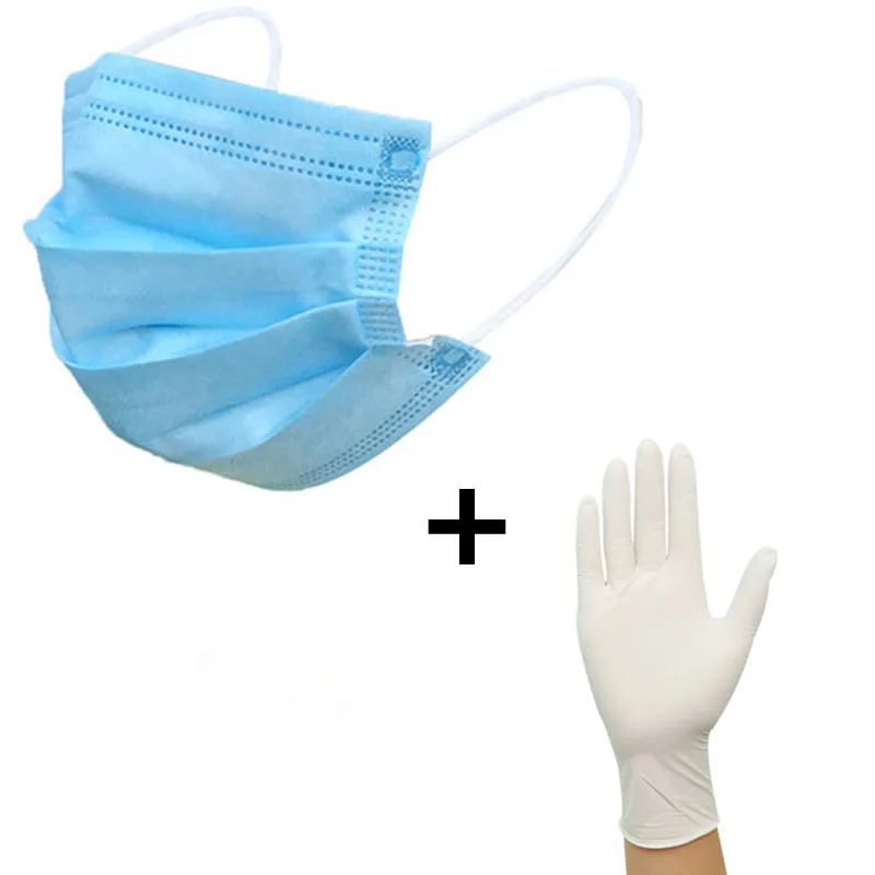 

100pcs Latex Gloves and Mouth Anti Virus Medical Face Mask Disposable Protect 3 Layers N95 Dustproof Non Woven Rubber Gloves