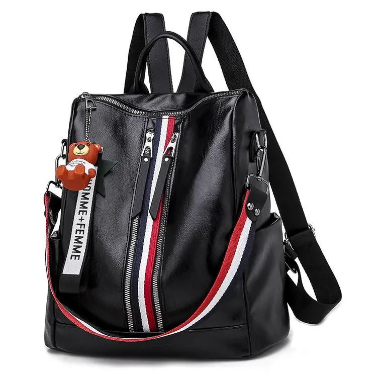 Стильный рюкзак из тисненой кожи с изображением медведя из ленты в японском и южнокорейском стиле, повседневный студенческий стиль, Универсальный женский рюкзак двойного назначения