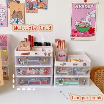 

W&G Kawaii Large Capacity Transparent Drawer Type Desktop Organizer Desk Storage Box Pen Holder School Cute Office Stationery