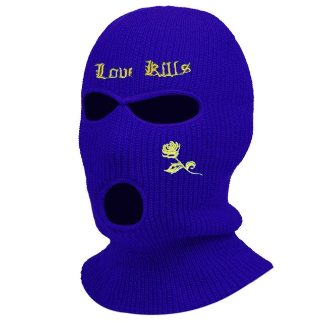 1Pc Embroidery Balaclava Face Mask 3-Hole for Cold Weather, Winter Ski Mask for Men and Women Thermal Cycling Mask Christmas Gif blue skully hat Skullies & Beanies