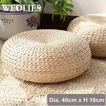 

Natural Summer Tatami Circle Corn Husk Straw Braid Mat Futon Meditation Cushion Thickening Yoga Japanese Style Cushion 40x16cm