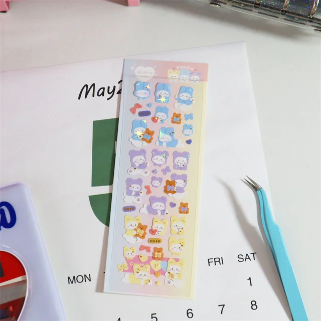 1Pc Kawaii Bear Rabbit Stickers Scrapbooking Decorative Ribbon Cute Sticker Korean DIY Diary Album Stick Label School Stationery 1Pc H