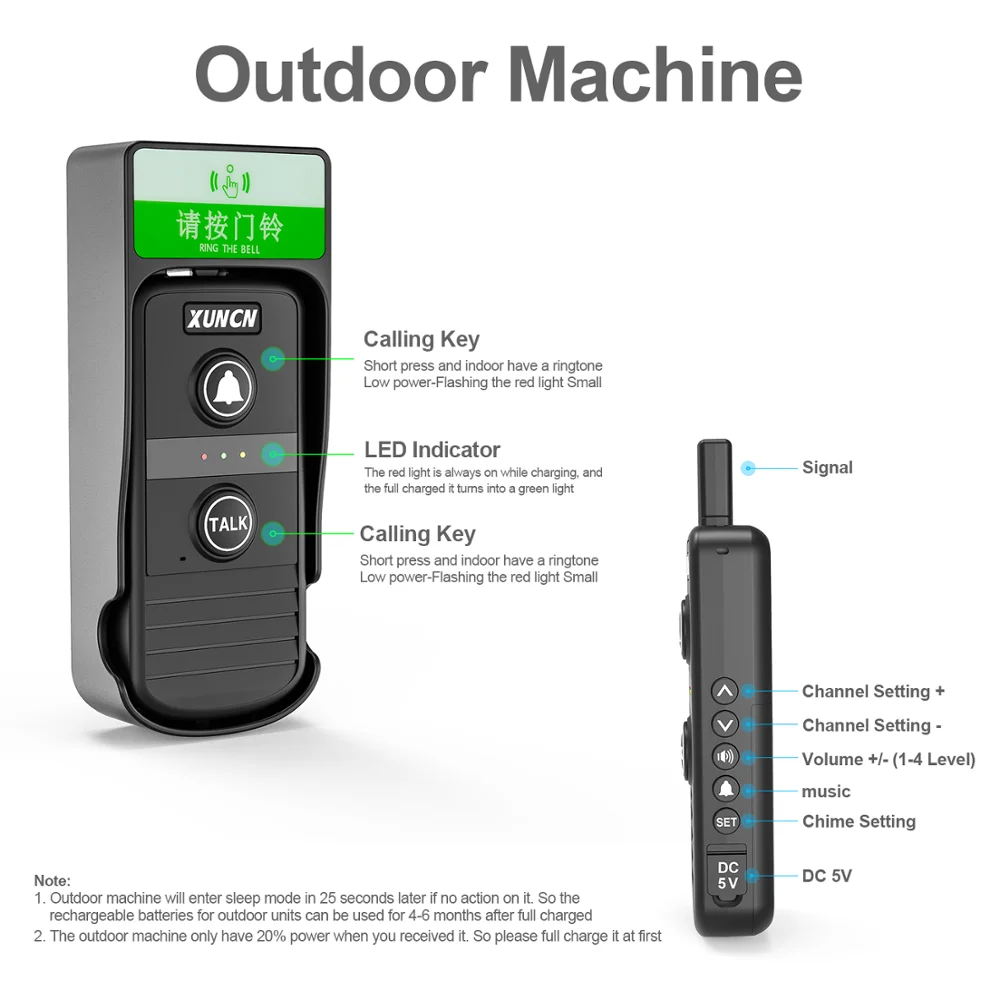 Wireless Intercom Doorbells for Home Classroom, Intercomunicador Waterproof Electronic Doorbell Chime with 1/3 Mile Range