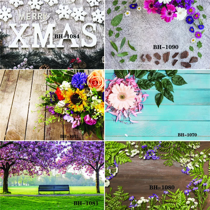 

Vinyl Custom Photography Backdrops Prop Flower and Wooden Planks Theme Photography Background #0098