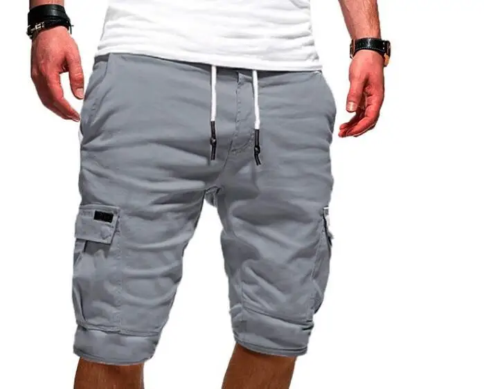 Light Gray UplzCoo мужские короткие летние хлопковые мужские повседневные штаны с эластичной резинкой на талии однотонные мужские свободные уличные спортивные шорты 3XL FM144 - Цвет: Light Gray