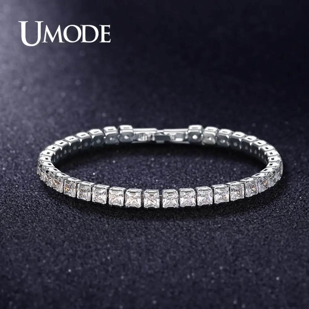 UMODE, новинка, 4 мм, 5 мм, 6 мм, Круглый квадратный хрустальный Теннисный браслет из циркона для женщин и мужчин, длинная цепочка из белого золота, ювелирные изделия AUB0178AX