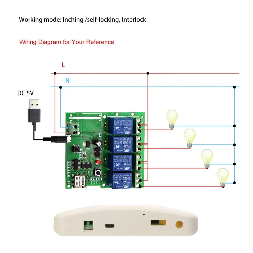 EWeLink 4CH DC5V Smart WiFi переключатель универсальный модуль голосового управления USB порт