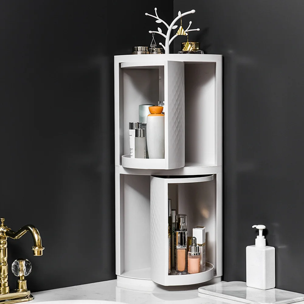 

Rotatable Bathroom Shelf Plastic Triangle Storage Rack Wall-Absorbing Cosmetic Storage Box Free Punching Bathroom Accessories