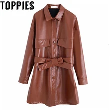 Зимняя кожаная куртка, Женская длинная куртка, Байкерская уличная куртка на шнуровке, однобортное пальто