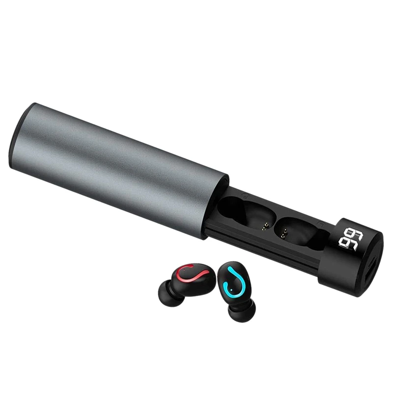 Gray Q67 5,0, bluetooth-гарнитура, выдвижные беспроводные наушники, спортивные наушники, зарядка, блок питания, дисплей - Цвет: Gray