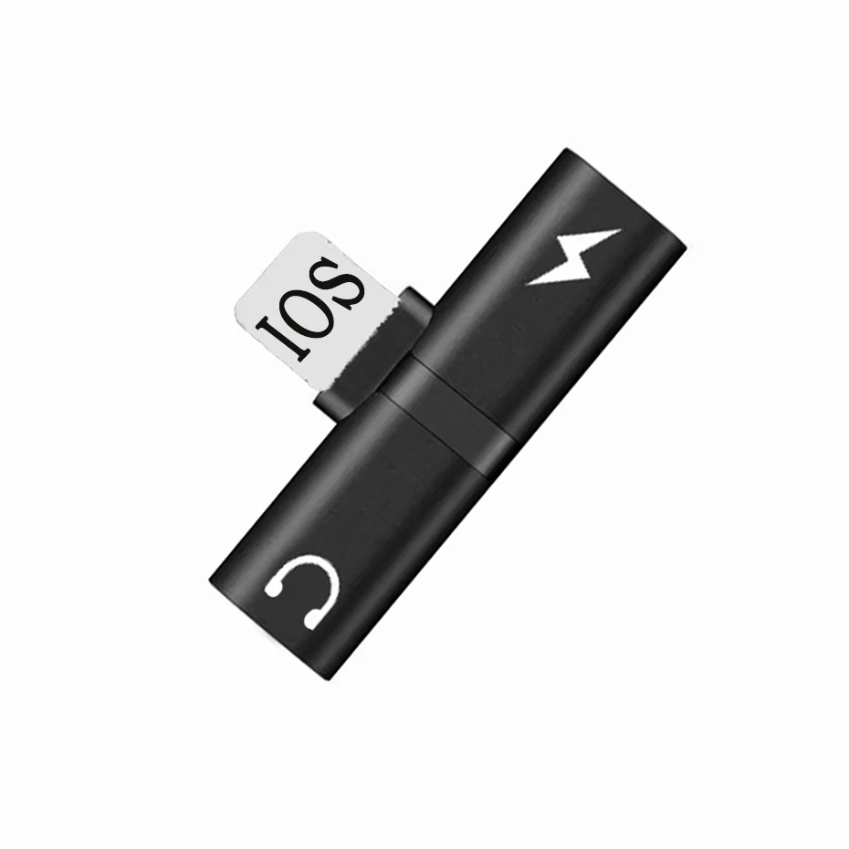 ROXGOCT 2 в 1 двойной аудио зарядки адаптер сплиттер для iPhone 11X10 7 8 Plus Pro Наушники зарядки AUX разъем конвертер - Цвет: Black