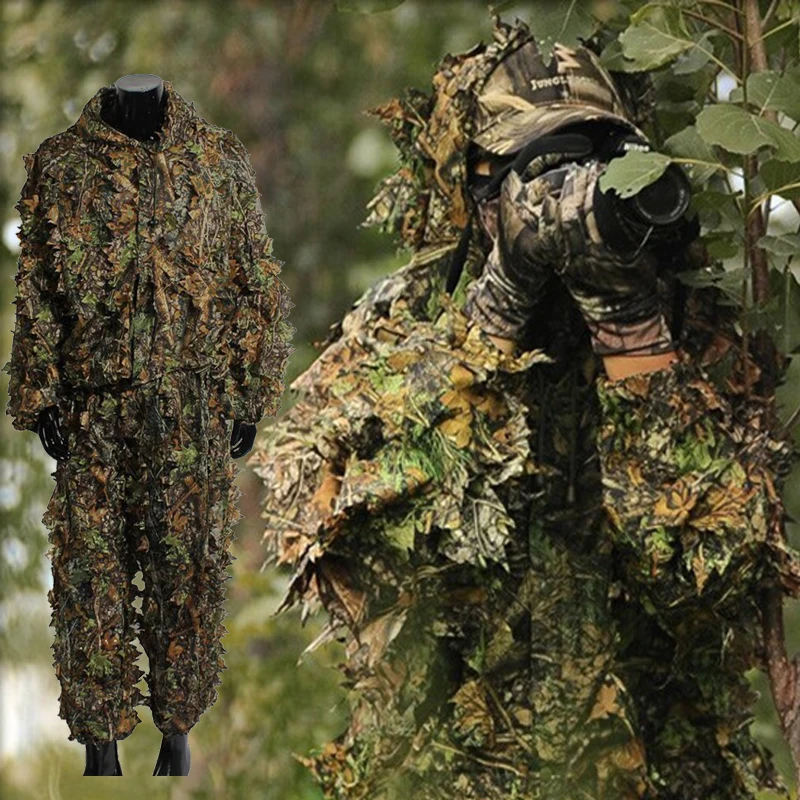 Тактический 3D лесной плащ Камуфляж Охота Одежда+ брюки Ghillie костюм Открытый Военная игра страйкбол для мужчин пончо ветровка