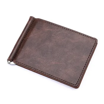 

2020 new men's wallet short business pu crazy horse leather wallet men's simple dollar clip metal clip package coin purse