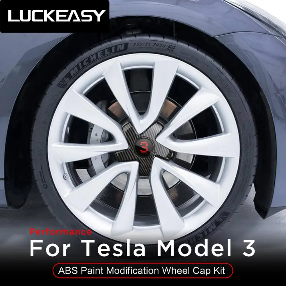 

LUCKEASY hub cover modification kit for Tesla Model 3 car 20 inch wheel P version ABS Paint Modification Wheel Cap Kit 4pcs/set
