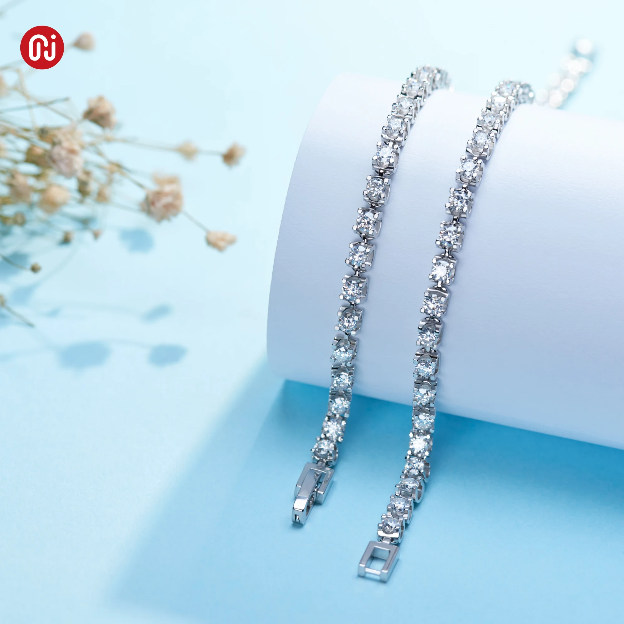 GIGAJEWE 3.0ct 3.0mmX30Pcs D 컬러 라운드 컷 화이트 골드 도금  Moissanite 패션 팔찌 여자 여자 친구 선물