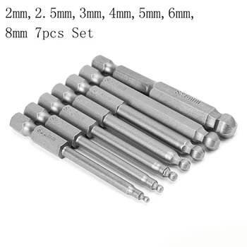 

7pcs Metric 2mm - 8mm 65mm Magnetic Ball End Screwdriver Bits 1/4 Inch Hex Shank S2 Steel Electric Screwdriver Bit Set