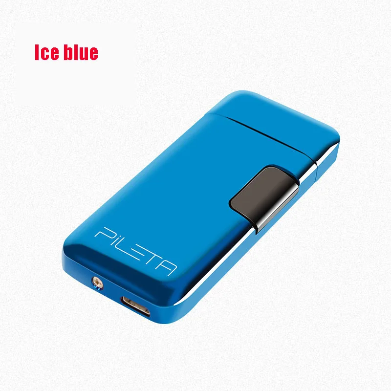 Ice blue Дуги зарядки USB Зажигалка металлическая зажигалка с светодиодный Дисплей Мощность Творческий персонализированные пользовательские аксессуары для курения - Цвет: Ice blue