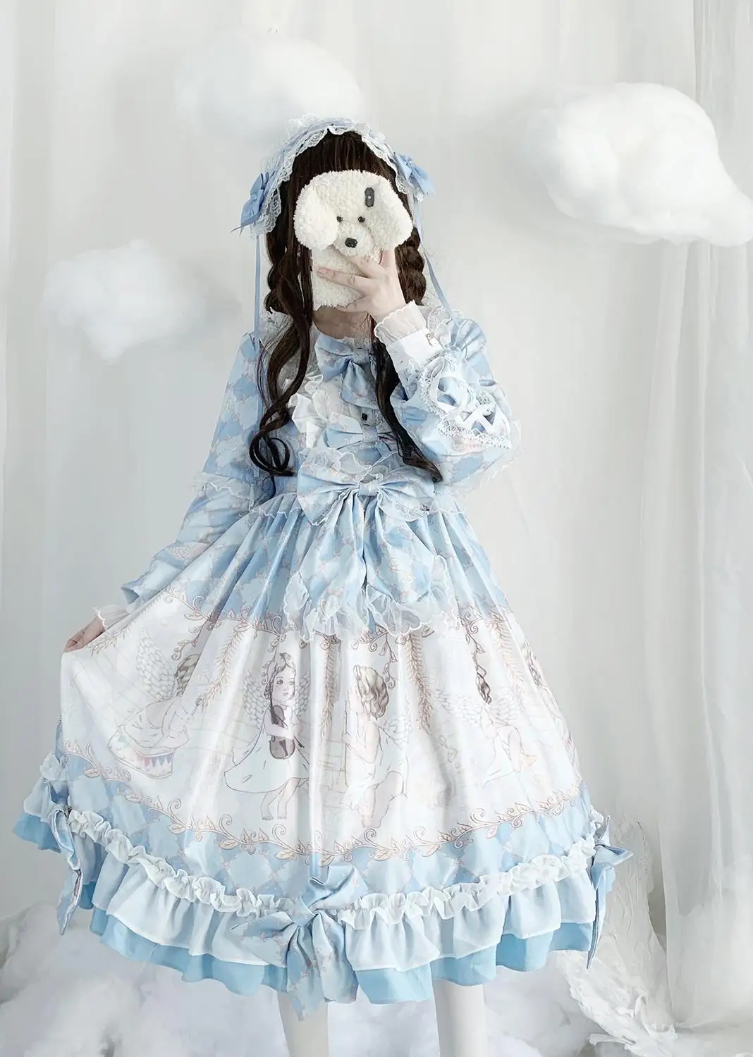 Sax And Hairband Платье в стиле "Лолита" богиня любви механизм японский Kawaii для девочек; платье принцессы в стиле «Лолита» OP с длинным рукавом платье молодая девушка, студентка элегантный дизайн - Цвет: Sax And Hairband