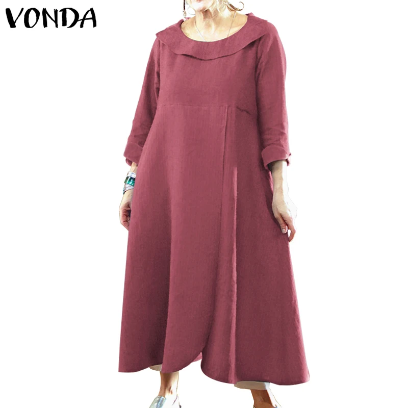 Maternity Dress VONDA Women Vintage Casual Cotton Maxi Dress Bohemian Vestidos Solid Color Robe Femme Pregnancy Vestidos