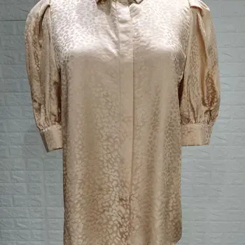 

New 100% silk Mulberry silk jacquard satin pink short sleeved shirt S M L XL