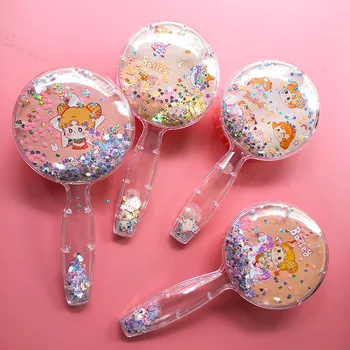 

Cartoon Cushion Comb Quicksand Sequin Hair Dressing Plastic Shimmering Powder Cute Air Cushion Comb Plastic Circle Hand-Held