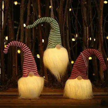 

LED Christmas Lights Faceless Doll LED Light Striped Cap Glowing Old Forest Man Pendant Dolls Christmas Light Xmas Party Decor