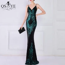 

Black Green Evening Dress Spaghetti Straps Mermaid V neck Prom Gown Sequin Embroidery Lace Formal Party Dress Chic Women Fashion