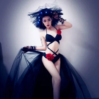 

Sexy Jazz Dance Costumes Women Dj Ds Rave Outfits Black Nightclub Pole Dance Bikini Gogo Dancers Performance Clothing DC3946